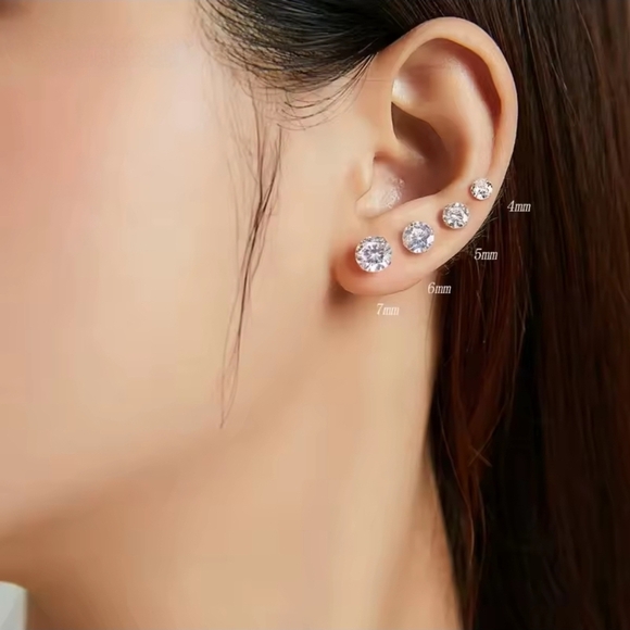 Elegant Silver Stud Earrings Set - Picture 9 of 16
